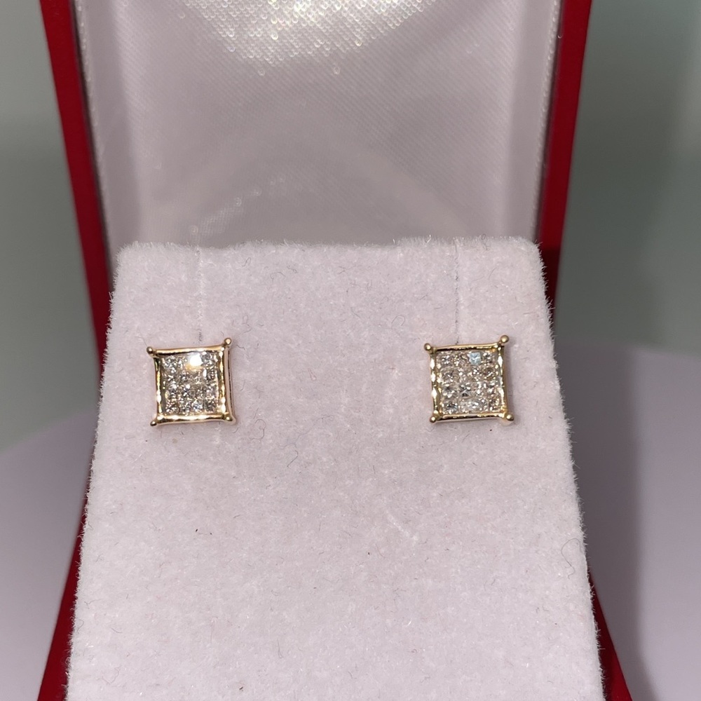 Solid Stamped 14K Yellow Gold Natural Diamond Stud Earrings Unisex Men Women